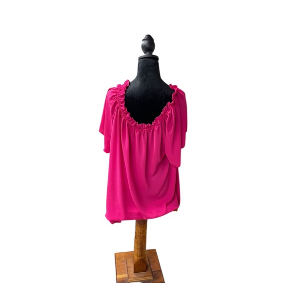 Ruffled Hot Pink Blouse Flowy Short Sleeve Top Lightweight Woman's Plus Size XXL - Picture 3 of 3